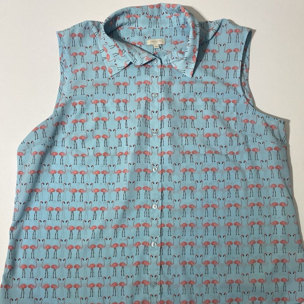 Women's Talbots sleeveless top XL Blue Pink Flamingos